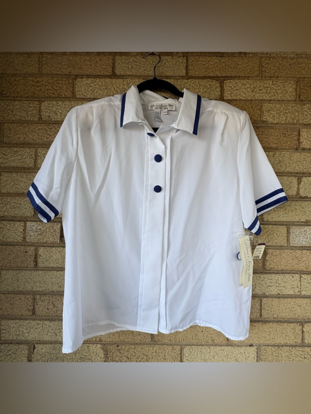 NWT Vintage Laura & Jayne White and Blue Sailor Button-Down Blouse in Size 14